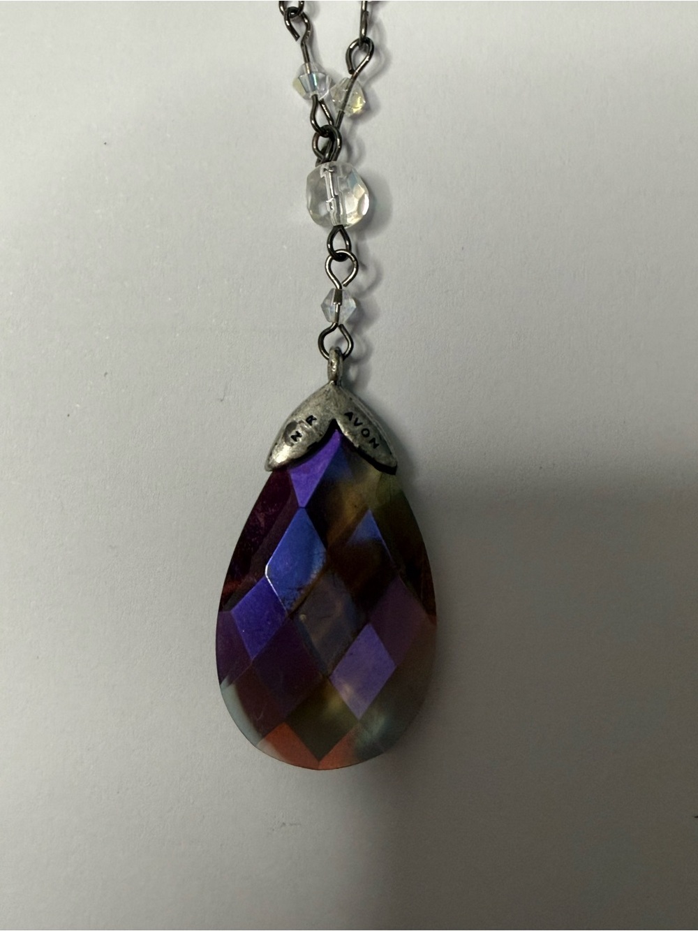 Avon Multicolor Iridescent Teardrop Pendant Necklace